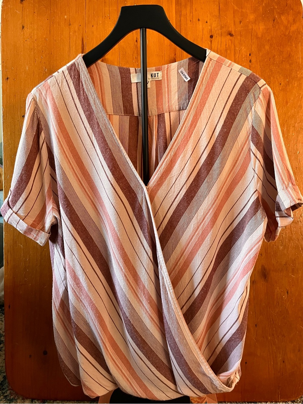 Kut From The Kloth Viscose Crossover Striped Blouse - Brand New